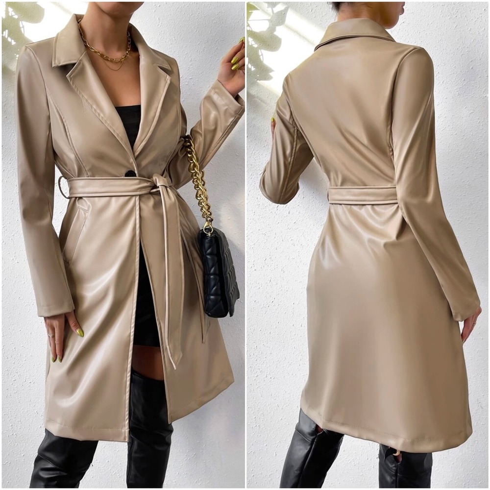 Luxe Vegan Leather belted Jacket Coat - Picture 4 of 4